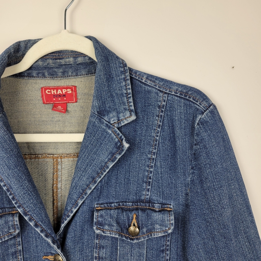 Y2k Vintage Rl Chaps Button Front Denim Jean Jack… - image 2
